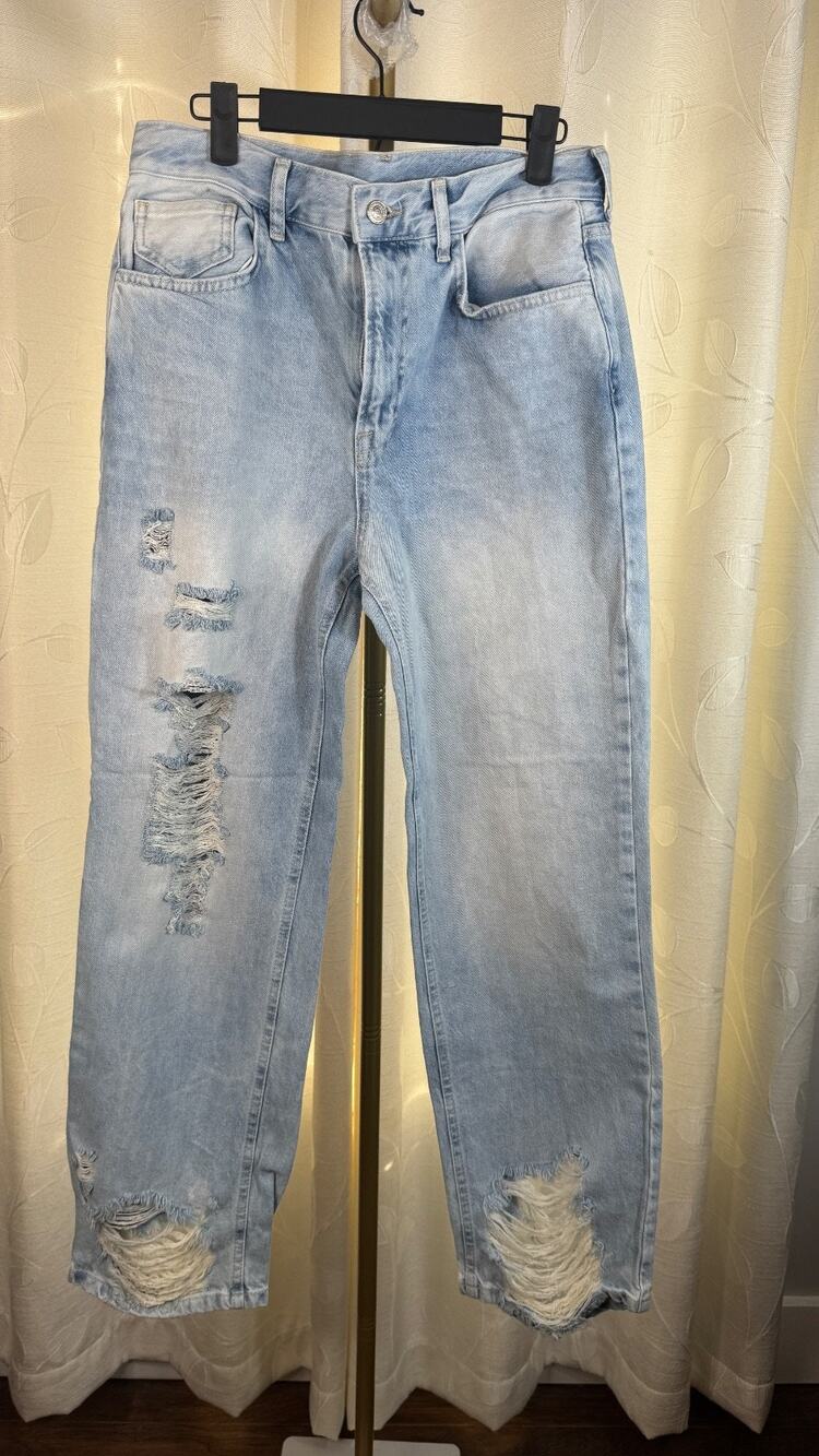 Bershka Distressed Hippy Chic Vibe Denim Straight Leg Jeans, Size 28